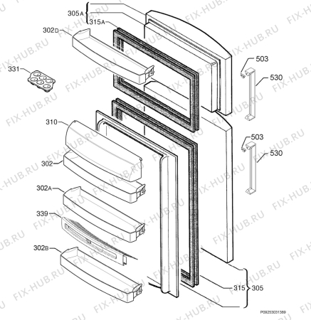 Взрыв-схема холодильника Rex Electrolux FQ550XA+ - Схема узла Door 003